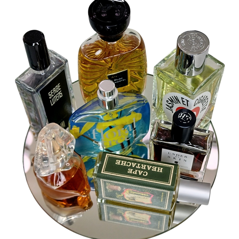 Perfumes bottles, designer and niche fragrances